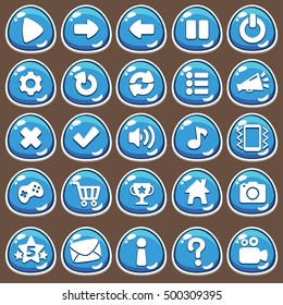 Cartoon buttons set game with icon.Vector illustration,GUI elements for mobile games,video games.