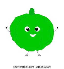 Cartoon cabbage character isolated on white background. Healthy food mascot for kids activity. Vector illustration