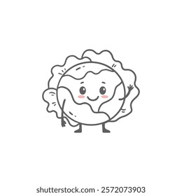  Cartoon cabbage. Cute character vegetable isolated on white background. Doodle style. Vector