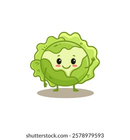  Cartoon cabbage. Cute character vegetable isolated on white background. Flat style. Vector illustration