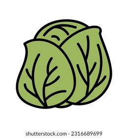 Cartoon Cabbage Head. Hand Drawn Vegetable Illustration