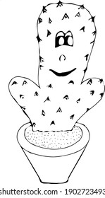 
cactus de dibujos animados de líneas negras gráficos vectoriales