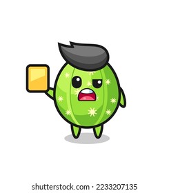 cartoon cactus character as a football referee giving a yellow card , cute style design for t shirt, sticker, logo element