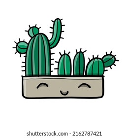 Cartoon cactus character. Kawaii potted plant for your design