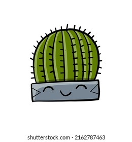 Cartoon cactus character. Kawaii potted plant for your design