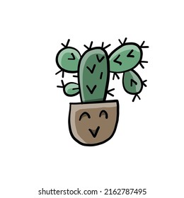 Cartoon cactus character. Kawaii potted plant for your design