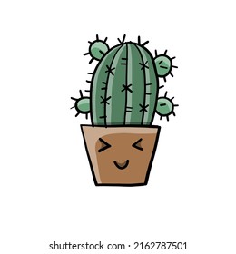 Cartoon cactus character. Kawaii potted plant for your design