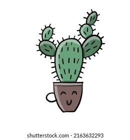 Cartoon cactus character. Kawaii potted plant for your design