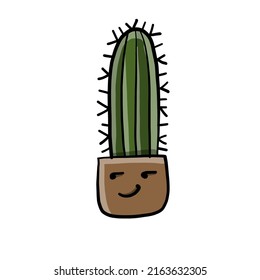 Cartoon cactus character. Kawaii potted plant for your design