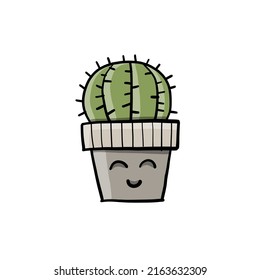 Cartoon cactus character. Kawaii potted plant for your design