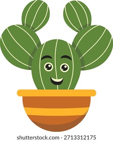 Cartoon cactus character pointing with arm, isolated on white background
