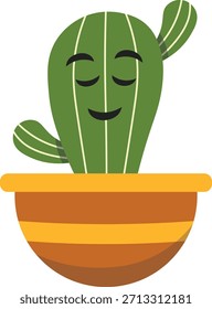 Cartoon cactus character pointing with arm, isolated on white background