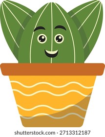 Cartoon cactus character pointing with arm, isolated on white background