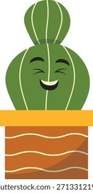 Cartoon cactus character pointing with arm, isolated on white background
