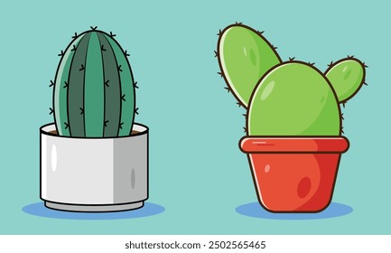 Cartoon cactus. Desert cactus or cacti plant of arid climate regions, flat cartoon vector illustration.Cactus with thick green stem cartoon icon or symbol.