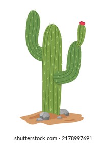 Caricatura de Cactus en el desierto. Ilustración del vector aislada en fondo blanco