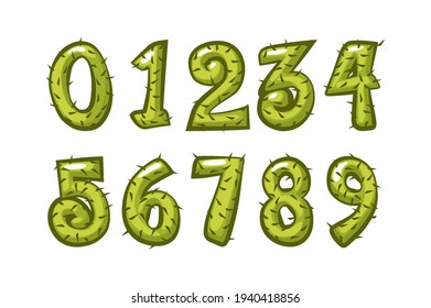 Cartoon cactus font kids numbers for school.