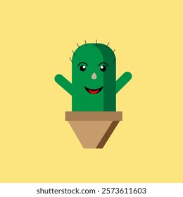 Cartoon cactus illustration animated happy expression, use in children's clothing design, children's book image