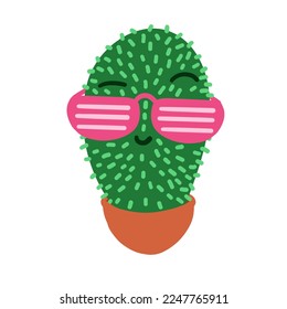 Cartoon cactus mascot in sunglasses. Vector illustration in cartoon flat style isolated on white background.