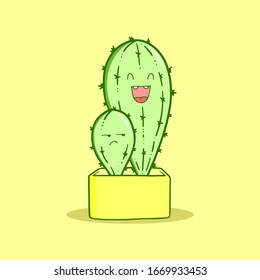 Mascota de cactus de caricatura, ilustración vectorial de una linda mascota de cactus verde
