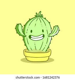 Cartoon cactus mascot, vector illustration of a cute green cactus character mascot