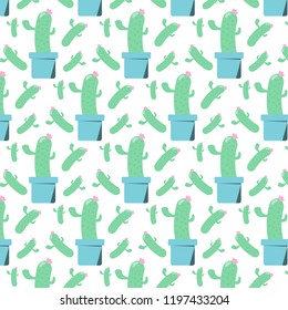 cartoon cactus pattern seamless on white background
