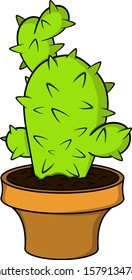 Cartoon cactus planted in a pot. isolated on white background vector