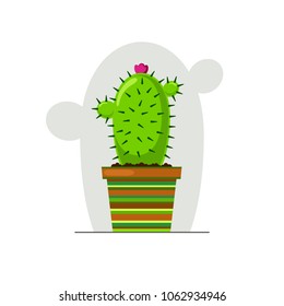 Cartoon cactus in a pot in a flat style. Mexican symbol. 