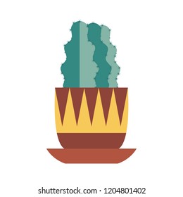 Cartoon cactus in pot. Houseplant succulent icon in flat design.
