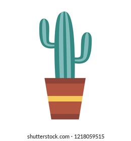 Cartoon cactus in pot. Houseplant succulent icon in flat design.