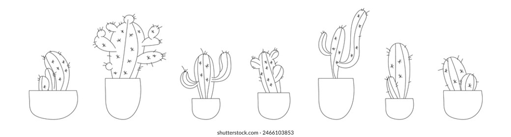 Cartoon cactus in a pot. Cactus line illustration isolated on white background. Vector EPS10