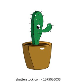Cartoon cactus in a pot on a white background.