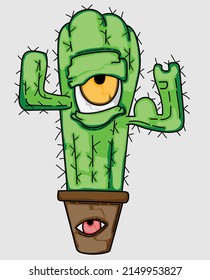 cartoon cactus in a pot with one eye