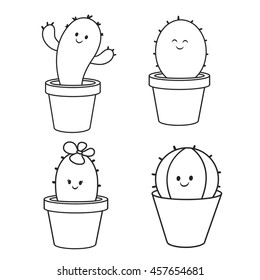 Cartoon cactus in a pot. vector illustration, doodle