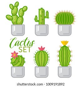 Cartoon Cactus set isolated