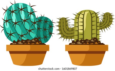 Cartoon cactus set. Vector set of bright cacti and aloe. Colored, bright cacti flowers isolated on white background