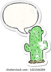 cactus de dibujos animados con una vieja pegatina de burbuja de habla angustiada