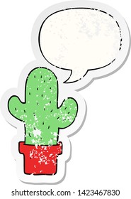 cartoon cactus with speech bubble distressed distressed old sticker
