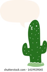 cartoon cactus with speech bubble in retro style