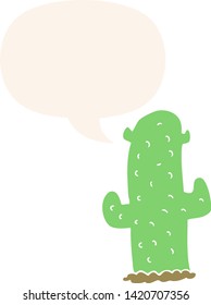 cactus de dibujos animados con burbuja de habla en estilo retro