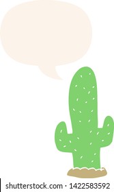 cartoon cactus with speech bubble in retro style