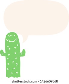cartoon cactus with speech bubble in retro style