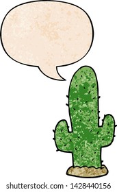 cartoon cactus with speech bubble in retro texture style