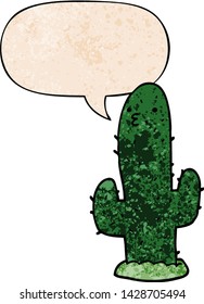 cartoon cactus with speech bubble in retro texture style