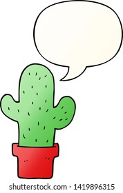 cactus de dibujos animados con burbuja de voz en un estilo de gradiente suave