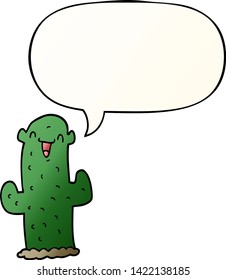 cartoon cactus with speech bubble in smooth gradient style