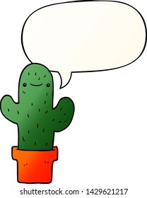 cactus de dibujos animados con burbuja de voz en un estilo de gradiente suave
