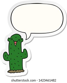 cactus de dibujos animados con pegatina de burbuja de habla
