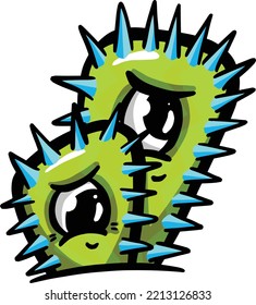 Cartoon Cactus or Succulent Character with Face In Vector Illustration