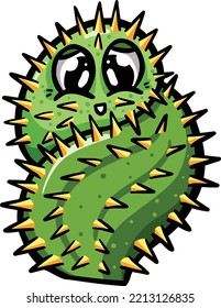 Cartoon Cactus or Succulent Character with Face In Vector Illustration